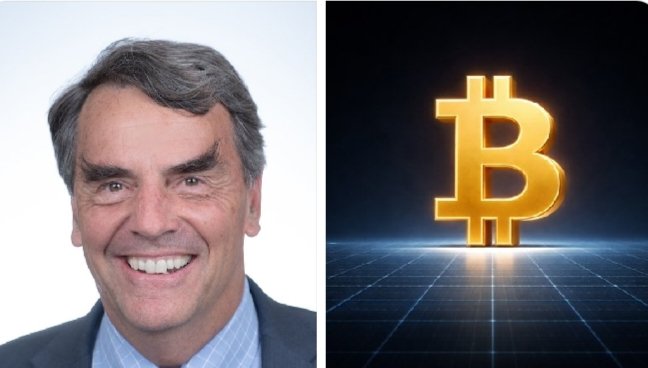 The image features a man wearing a suit and tie smiling next to a gold Bitcoin symbol against a black background. The caption above the image reads "Billionaire investor Tim Draper argues that quantum computing is more likely to expose weaknesses in traditional banking systems before it seriously threats Bitcoin's decentralized architecture". This suggests that Draper, an influential figure in the tech industry, has made a statement about the potential impact of quantum computing on Bitcoin and traditional financial systems.