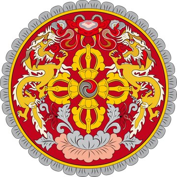The image features an intricate, circular design with two dragons at its center, surrounded by a multitude of leaves and flowers, rendered in hues of red and gold. The background of the image is white, providing a stark contrast that accentuates the details within the circle. Interestingly, there's also text present, which appears to be related to Bitcoins and possibly a deposit address for the kingdom of Bhutan. This post seems to be discussing the sale or purchase of Bitcoins, with a focus on Bhutan holding an account and receiving Bitcoins in the form of ether.