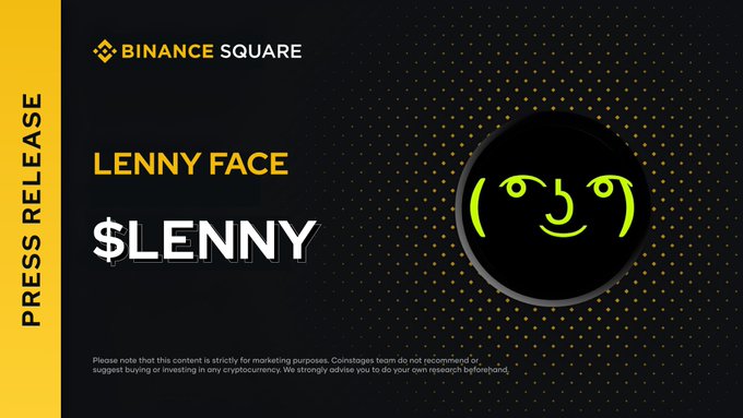 Press release graphic from Binance Square announcing the launch of '$LENNY' cryptocurrency token featuring the Lenny Face emoji (͡° ͜ʖ ͡°).