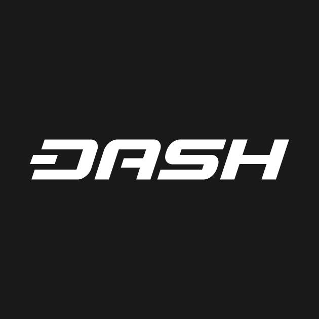 The 'DASH' cryptocurrency logo displayed in bold white italic letters on a black background.