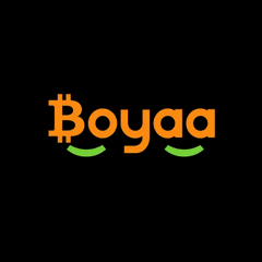 The image shows the Boyaa logo, featuring the word "Boyaa" in orange text with the first "B" stylized as a Bitcoin symbol, set against a black background with green smile-like accents below the letters. The logo visually represents Boyaa Interactive, the Hong Kong-listed company referenced in the post that recently added 115 bitcoin to its treasury, bringing its total to 4,316 BTC and making it the 22nd-largest public company bitcoin holder.