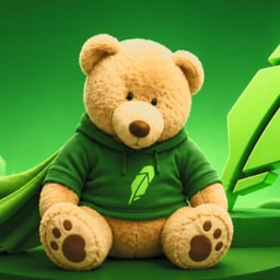 A plush teddy bear wearing a green hoodie with a leaf logo sits against a green background, visually reinforcing the relaxed "buy $DATABEAR and chill" vibe of the post.