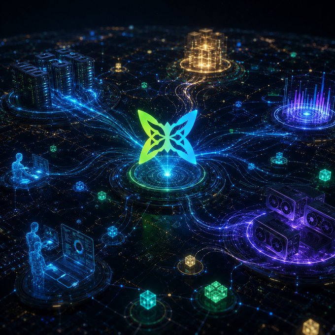 The image presents a complex network of interconnected objects, including cubes and other digital elements, arranged in a way that resembles a butterfly or a flower. The objects are connected by lines, suggesting a system where tasks and resources flow through the network. The colors used for these objects vary, adding to the visual complexity of the scene.

The post about Quip Network is related to this image as it talks about how Quip Network operates in an economy that never stops negotiating with itself. It emphasizes the idea of a constantly changing system where tasks and resources are assigned based on demand, and nothing remains permanently assigned. The network adapts its flow according to the needs of the objects within it, creating a dynamic and responsive environment.