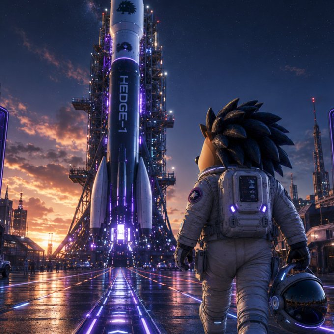 The image features a cartoon character, possibly an astronaut or a hedgehog, walking towards a rocket ship with the words "Strap in." This scene suggests that there might be a story or a narrative behind this image, possibly related to space exploration or adventure. The presence of the rocket ship and the character's actions indicate that they are embarking on a journey or an exciting mission together.