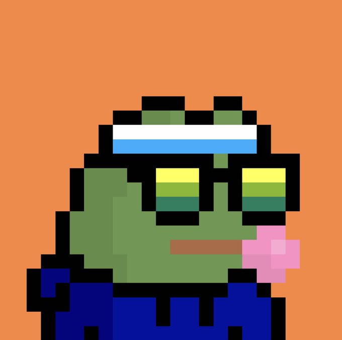 Pixel art illustration of a green zombie/creature character with a white and blue striped headband, a cigar in its mouth, wearing blue pants on an orange background.