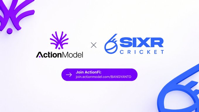 A promotional graphic featuring the ActionModel logo and the 6IXR CRICKET logo with text 'Join ActionFi: join.actionmodel.com/BANGYANTO'.