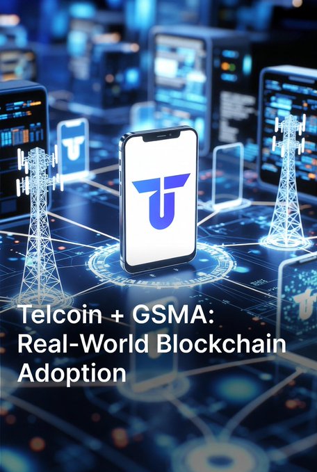 The image features a large blue screen displaying a network of towers, each connected to a cell phone that has the word "Telcoin" written on its back. The text above the image reads "9 Mobile Network Operators are already running and validating the Telcoin Network Testnet". This suggests that there is an active network testing phase for Telcoin's real-world blockchain adoption, with multiple operators participating in the process to ensure the technology's compatibility and effectiveness within their respective networks.