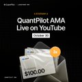 A thumbnail for a YouTube video titled 'QuantPlot AMA Live on YouTube' scheduled for October 30, featuring a $100.00 graphic.