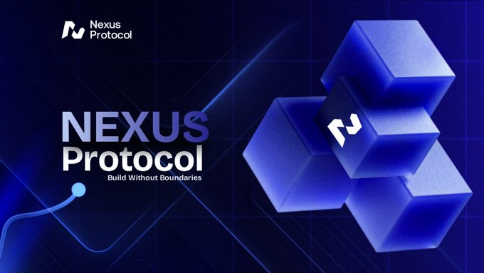 A promotional banner for 'NEXUS Protocol - Build Without Boundaries' featuring blue 3D cubes on a dark background.