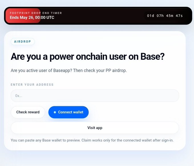 A white email screen displays a message from Airdrop, asking if the user is a power onchain user on Base.