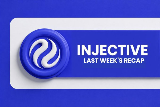 A promotional banner with a blue background displays a logo and the text 'INJECTIVE LAST WEEK'S RECAP'.