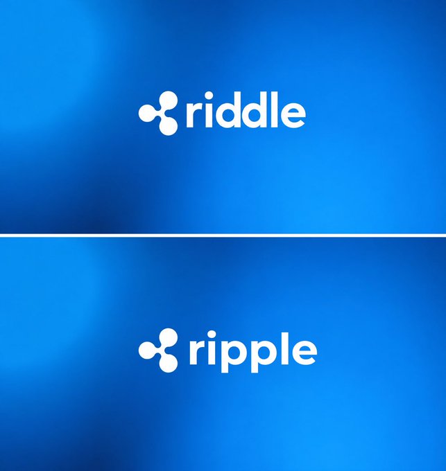 A comparison graphic shows two nearly identical blue logos: 'riddle' on top and 'ripple' on the bottom, highlighting their visual similarity.