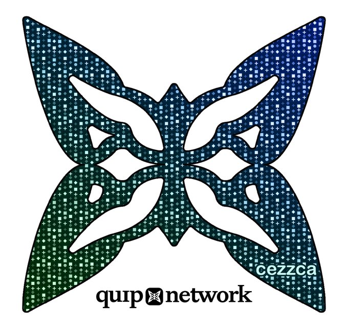 A stylized butterfly logo with a patterned blue and green mosaic design, featuring the text 'cezzca' and 'quip network'.