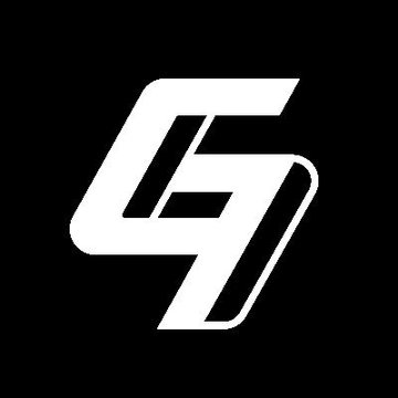 A stylized white logo on a black background featuring geometric shapes that resemble the letters 'G' and 'S' intertwined.
