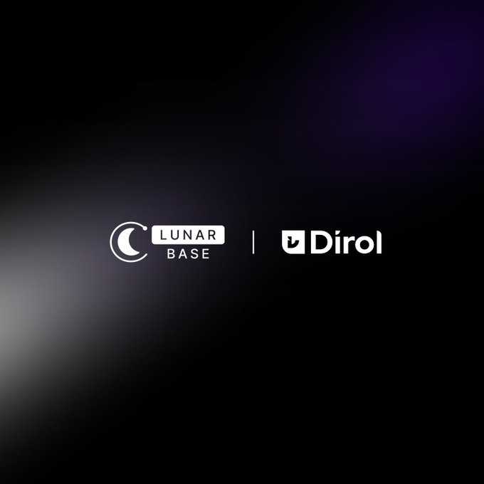 A dark screen displays the logos for 'LUNAR BASE' and 'Dirol' side by side.