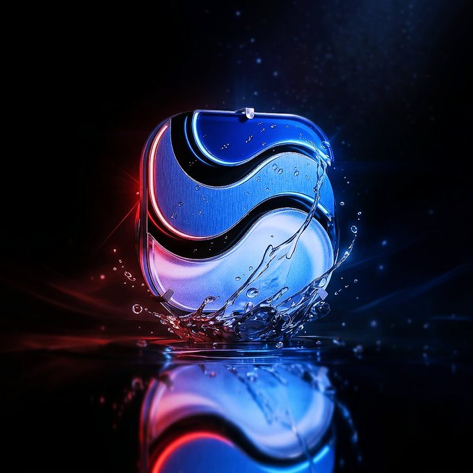 The image features a blue and white logo with a wave-like design that appears to be floating in water. The logo is surrounded by splashes of water droplets, creating an impression of movement or action. The background is black, which contrasts with the vibrant colors of the logo and makes it stand out even more. The caption below the image reads "Happy Sunday River is shaping up as one of the more meaningful participation layers in Web3. With @RiverdotInc and @River4fun", indicating that the logo is related to a specific project or initiative, possibly involving cryptocurrency or blockchain technology.
