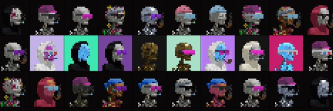 A grid of pixel art NFTs from the Argonauts collection featuring diverse stylized skull and character portraits, paired with a caption praising the project's focus on supporting artists over speculative investments in the NFT space.