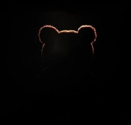 A dark silhouette of a bear-like character is illuminated only by a glowing reddish-orange outline against a black background.