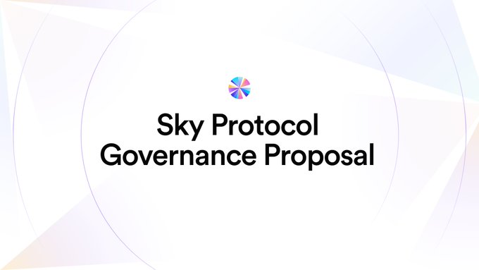 A title slide with a colorful logo reading 'Sky Protocol Governance Proposal' on a white and light purple background.