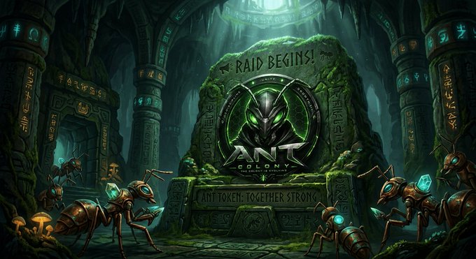 The image features an ancient stone monument with a greenish hue, surrounded by several insects. The text "RAD BEATEN! This is not just another token; this is an ancient community power waiting to be unleashed!" is displayed above the monument. The insects are scattered around the monument and in various positions throughout the scene.