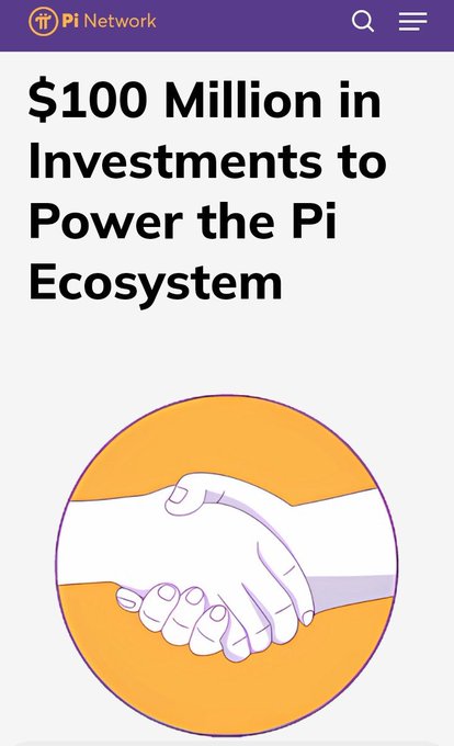 The image shows a phone screen with an orange circle containing two hands shaking hands, accompanied by text that reads "Pioneers, do you remember this update made by the @PiCoreTeam some time ago? Read About It, If you haven't this is because it will boost the $ Pi Ecosystem". The main focus of the image is a thumbs up symbol.