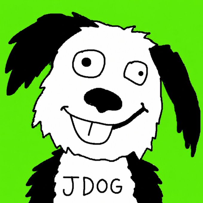 A cartoon drawing of a smiling black-and-white dog with floppy ears on a bright green background, featuring the text "JDOG" on its chest, representing the $JDOG memecoin tied to Nvidia CEO Jensen Huang in the accompanying post.