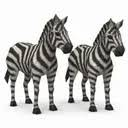 Two small zebra figurines standing side by side against a plain background.