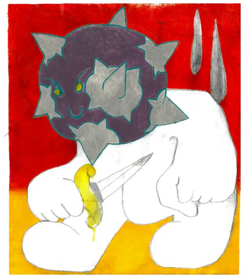A whimsical illustration of a small white creature with a purple, star-covered head holding a yellow object, set against a bold red and yellow background. The artwork, titled "Little Spirit, 小さな精霊" by @iamleeaux, was sold for 0.27 ETH ($644.57) on the $RARE platform, reflecting the dreamy, mystical character depicted in the piece.