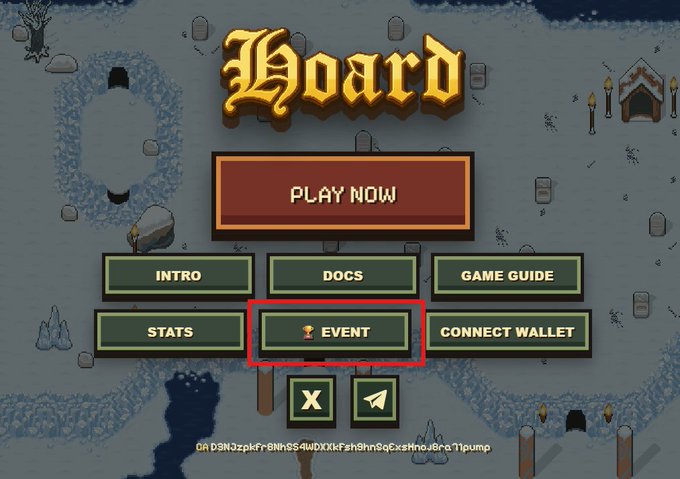 The image features a screenshot of the game Hoard screen from Steam, which shows the game's interface with various options for players to explore or interact with. The text displayed on the display indicates that there is an event happening soon for the game titled "Hoard", and it will be accessible via the Steam app store platform. The post also provides details about the GameFi memecoin that is launching in just a few hours, allowing players to connect to this unique gaming experience.