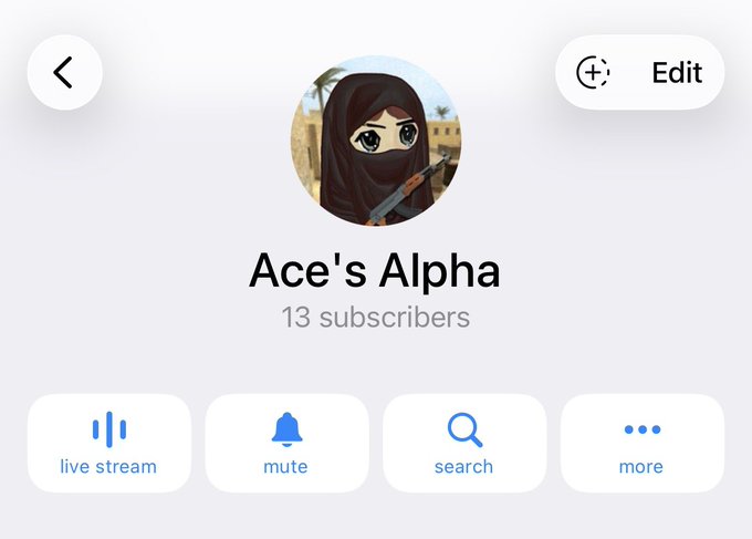 A YouTube channel page for "Ace's Alpha" with 13 subscribers is shown, featuring an anime-style profile picture of a masked character holding a gun. This serves as the channel hosting a $25 giveaway promotion asking viewers to engage by following, liking, retweeting, and dropping their crypto addresses.