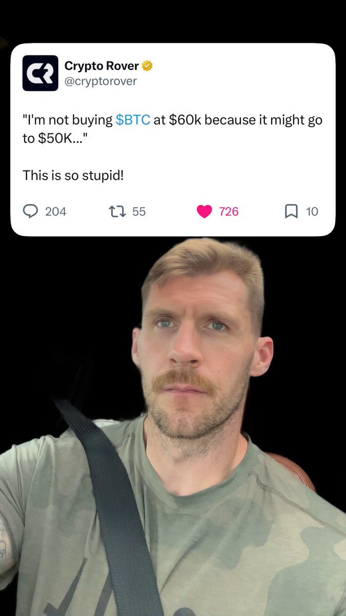 The image features a man wearing a camouflage shirt, with his face partially visible behind him. He appears to be holding a black strap or harness over his shoulder. The background of the image is dark, which contrasts with the lighter elements in the foreground. There are also some text elements present in the image that read "Crypto Rover", "storytator", and "CBT".