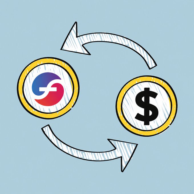 An illustration showing a circular exchange between the SafeMoon cryptocurrency logo and a US dollar coin, connected by curved arrows.