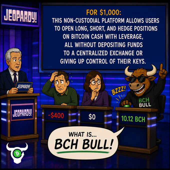 The image features four cartoon bulls, each with different responses to a question posed by a man dressed as a judge. The bulls are seated at a table, appearing to answer the judge's questions. The judge poses a question about Bitcoin Cash, and the bulls respond accordingly. The image is accompanied by text that reads "What is BCH Bull? BCH Bull! BCH Bull!", which seems to be a humorous commentary on the current state of Bitcoin Cash or the Bulls' responses to the judge's question.