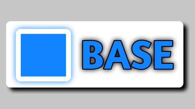 The image shows a stylized logo featuring a blue square inside a white rounded rectangle, alongside the word "BASE" in bold blue letters with a black outline. This represents the Base blockchain platform, which aligns with the post highlighting how @base is making onchain technology more accessible and user-friendly for mainstream adoption.