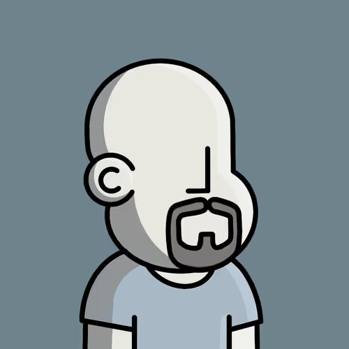 The image features a cartoon character, likely a man with a beard and mustache, wearing a blue shirt. The character appears to be looking off into space or at something out of frame, giving the impression that he's lost in thought. The background is a solid color, which contrasts nicely with the character's white face and adds depth to the image. There are no texts present in the image, but there is a caption that reads "been watching these on my TL all day had to ape @npconchain for the culture." This suggests that the image might be part of a larger online community or social media platform where people share their thoughts and ideas about various topics.