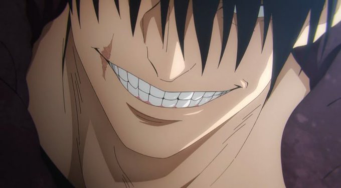 An extreme close-up anime shot captures a character with dark hair flashing a menacing, wide grin that reveals clenched teeth, accompanied by a small scar near the mouth. The intense, confident smirk visually reinforces the post's bold claim of "$970 Million Earning with @ConcreteXYZ," suggesting a triumphant or victorious tone.