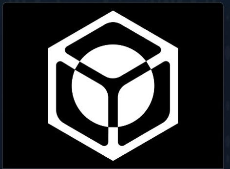 A minimalist black and white logo depicting a hexagonal shape with a circle inside, resembling a stylized 3D cube.