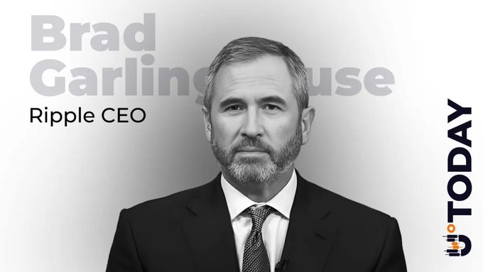 A black-and-white portrait of Brad Garlinghouse, labeled as 'Ripple CEO', shown by U.Today.