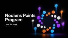 A promotional graphic reading 'Nodiens Points Program - Join for Free' featuring colorful glowing dots connected by lines on a dark background.