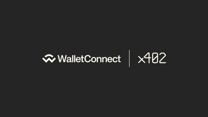 The image features a dark background with the logos of "WalletConnect" and "x402" displayed side by side, separated by a vertical line, symbolizing the partnership mentioned in the post where WalletConnect has become an associate member of the x402 Foundation.