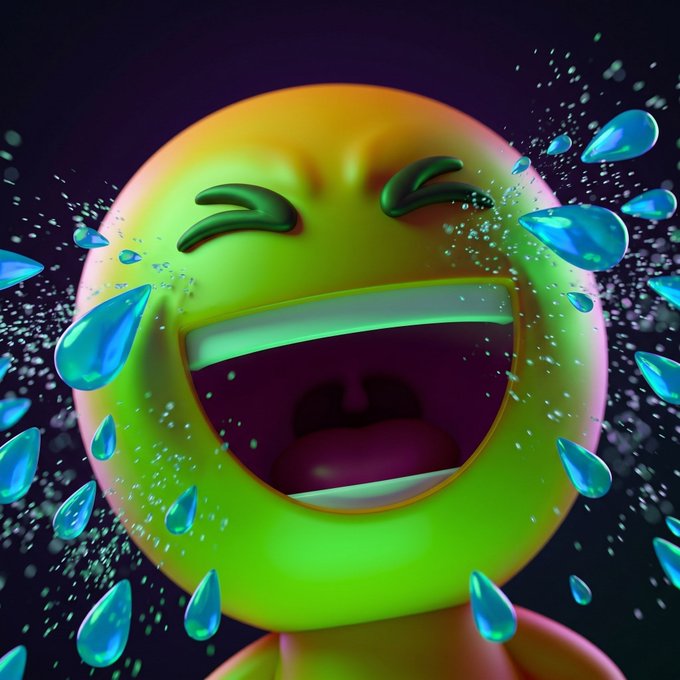 A vibrant, 3D-rendered laughing emoji with rainbow hues is crying exaggerated blue tears while laughing hysterically, perfectly capturing the chaotic energy behind the "$LOL" post.