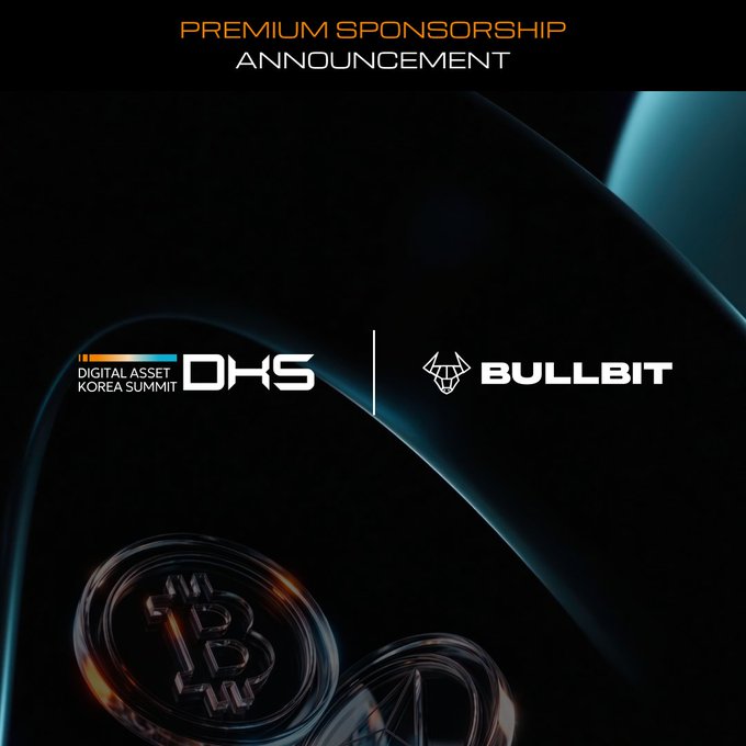 A Premium Sponsorship Announcement graphic featuring logos for Digital Asset Korea Summit (DAKS) and Bullbit, with Bitcoin imagery.
