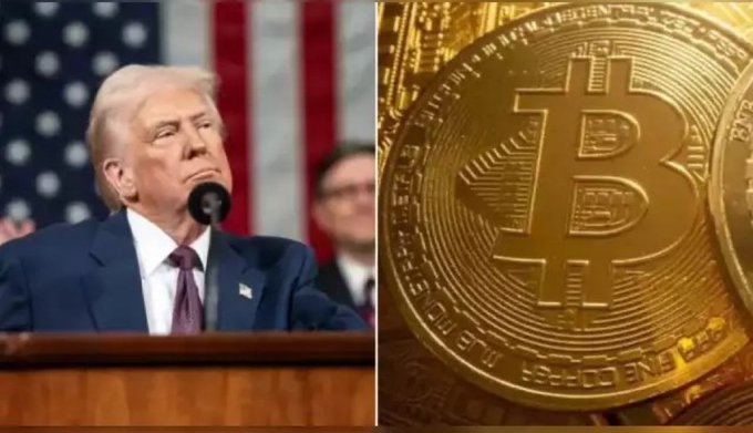 The image features a collage of two photos, with one photo showing former US President Donald Trump speaking into a microphone at a podium, while the other photo shows a gold Bitcoin coin. The text in the image reads "BULLISH PRESIDENT TRUMP SAYS THE #BITCOIN CLARITY ACT WILL BE SIGNED". This suggests that there is an upcoming event related to Bitcoin or cryptocurrency, possibly involving President Trump's statement about clarity and transparency surrounding the technology.