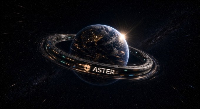 A sci-fi illustration of a planet Earth surrounded by glowing rings labeled 'ASTER' in space.
