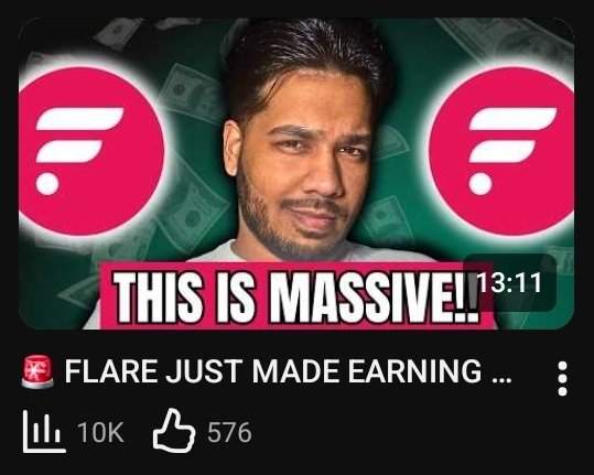 A YouTube thumbnail featuring a man with a beard flanked by two pink Flare Networks logos, with bold text reading "THIS IS MASSIVE!!" and a view count of 10K, celebrating the rapid growth of a video about Flare Smart Accounts v1.3.