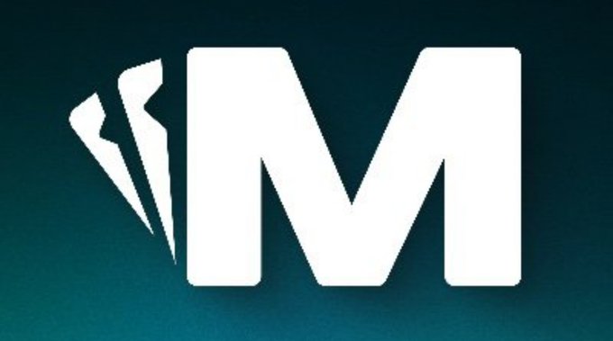 A stylized white 'M' logo with a star design on a dark teal background.