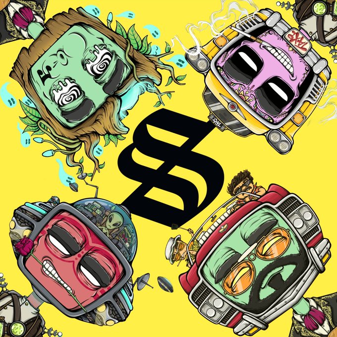 The image features a yellow background with four cartoon-like heads, each wearing sunglasses and hats. These characters are anthropomorphized and appear to be engaged in various activities or conversations. The text "I'm SoOoOo Solflare" is written below the heads, which could potentially be a reference to the post that includes this image.

The caption reads: "I'm SoOoOo Solflare".
