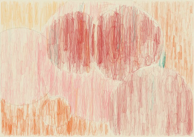 This image appears to be an abstract drawing featuring overlapping faces in red, pink, and orange tones, accented with green and dark lines, created with marker and pen. It serves as a visual representation of an NFT titled "Études #277" by artist William Apan, owned by the wallet address 0xB86...8cB27.