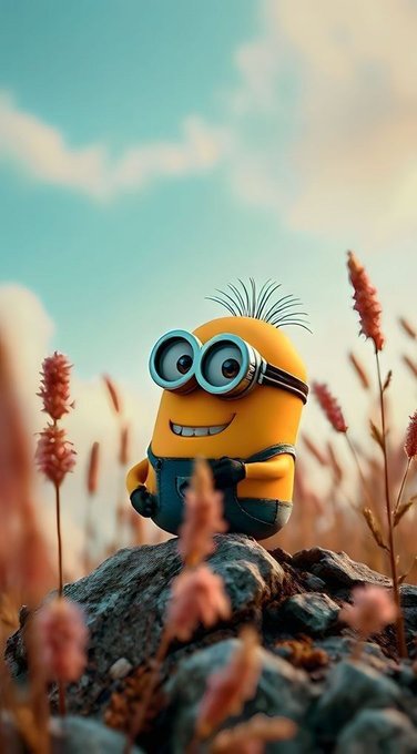 The image features a cartoon character, likely a minion from the movie Despicable Me, sitting on top of a rock with flowers around him. The caption below the image reads "Good Afternoon @base creator! why do you believe that @base is the biggest airdrop of 2026". This suggests that someone who created or edited this image might have an interest in the movie Despicable Me and its characters, or they may be promoting the film through the use of the character.
