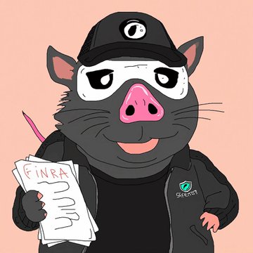 A cartoon black rat wearing a cap holds papers labeled "FINRA" with the names "Luke" and "Dou" written on them, referencing the FINRA registrations of "Luki" (Luke) and "Foufou" (Dou) mentioned in the post as bullish signals.